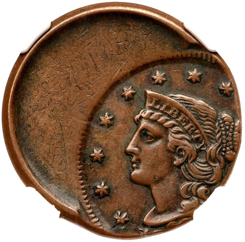 (1839-1857) NGC AU Details 30% Off Center Braided Hair Large Cent Coin 1c