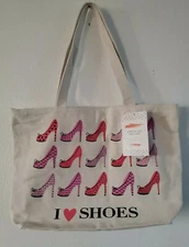  Payless I Love Shoes Canvas Tote Shopping Bag Cotton Handbag Shop Gift Tan  NWT