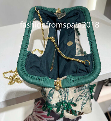 ZARA NEW WOMAN BEADED DETAIL CLUTCH BAG ECRU GREEN 6301/510