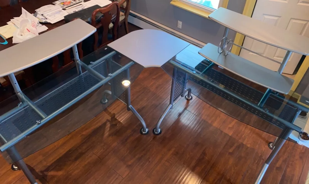 Used glass desk deals