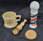 Vtg AVON Milk Glass Barber Pole, Regiment Shaving Mug W/soap & Shaving Brush