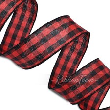 Red Black Gingham Check Farmhouse Plaid Wired Ribbon 1.5" Wide X 10 Yd Christmas