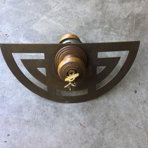 VINTAGE SCHLAGE BRASS FRONT ENTRY DOOR LOCK & HANDLE With 11x5” Plate,SL-37