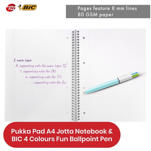 Pukka Pad 3x A4 Notebook 200 Pages & BIC 4 Colours Fun Ballpoint Pens - Picture 6 of 7