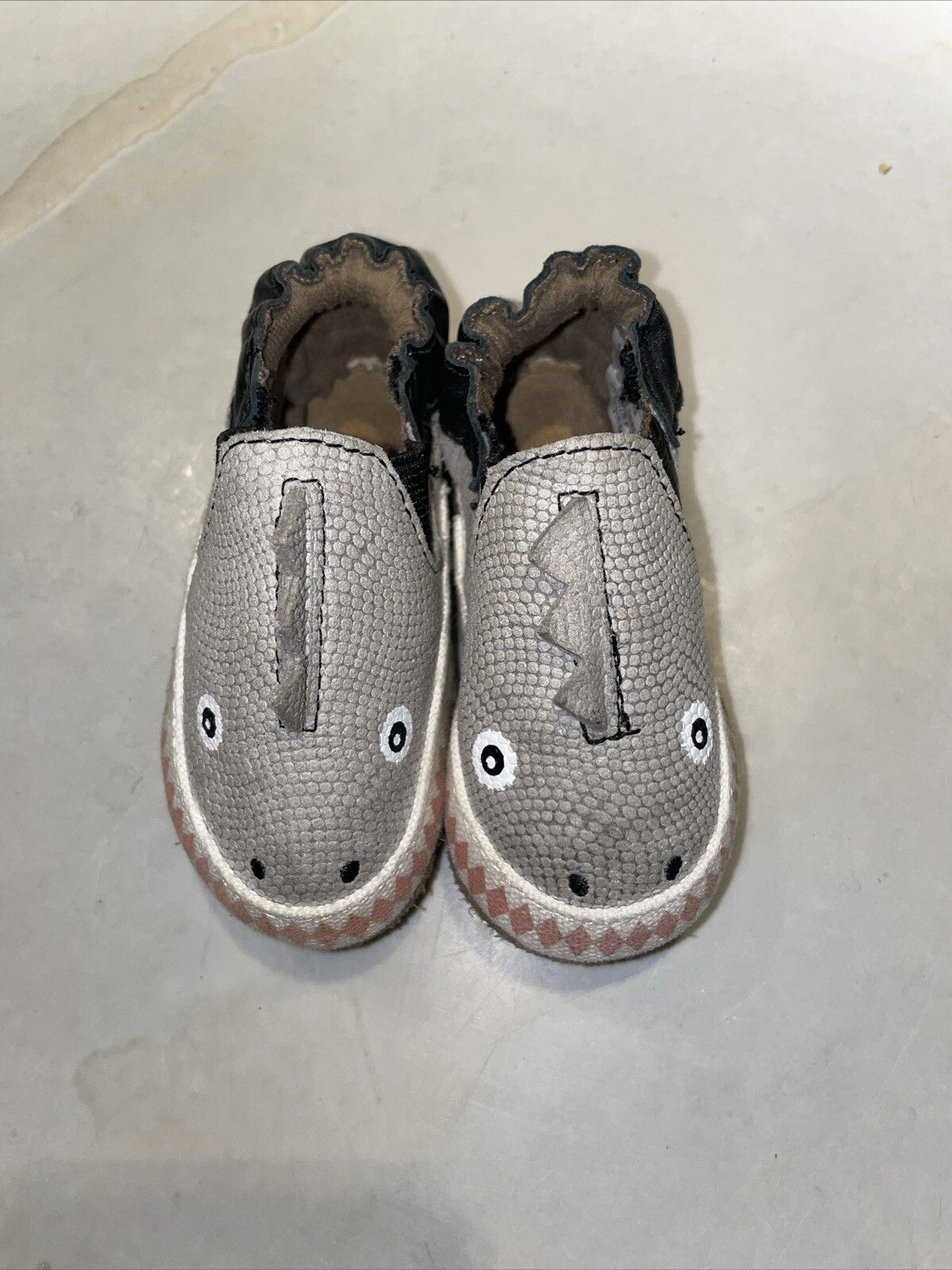 Dino Dan Grey-0-06 Months-shark Shoes Leather Soles