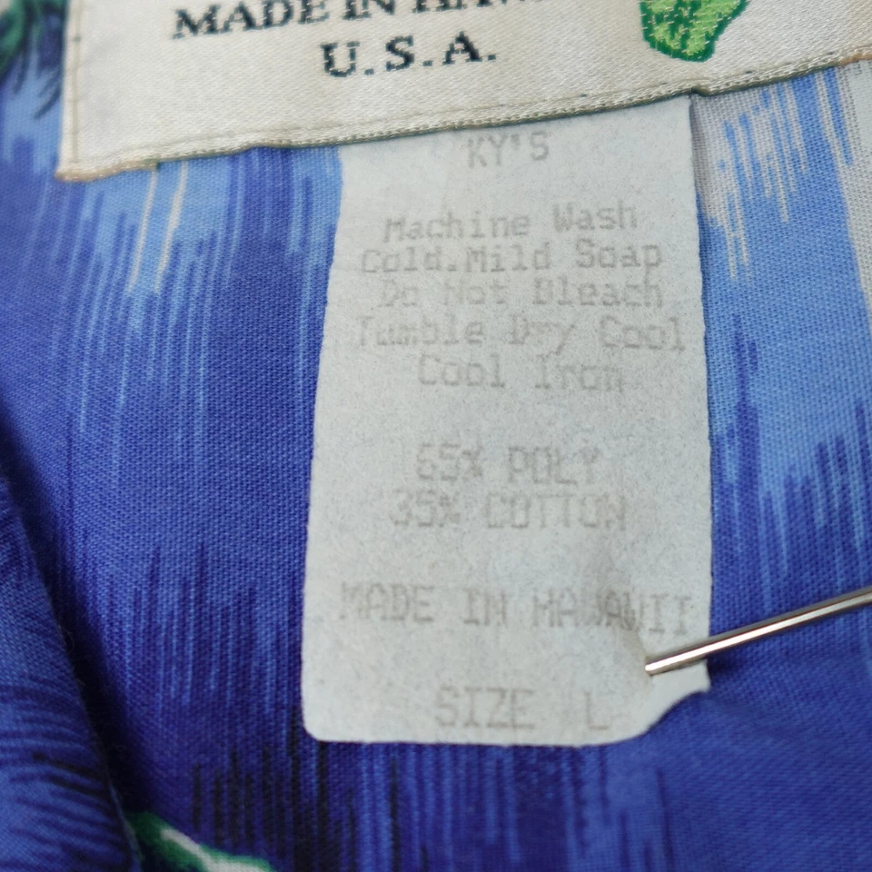 Camisa Kys Para Hombres Grande Azul Hawaiano Campamento Tropical Hecha en Hawai EE. UU. Blanca Verano Foto 4 de 4