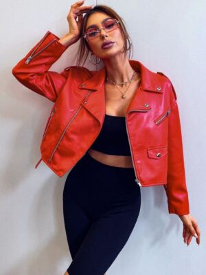 Lambskin Handmade Genuine Real Leather Jacket Motorcycle Red Soft Biker Women