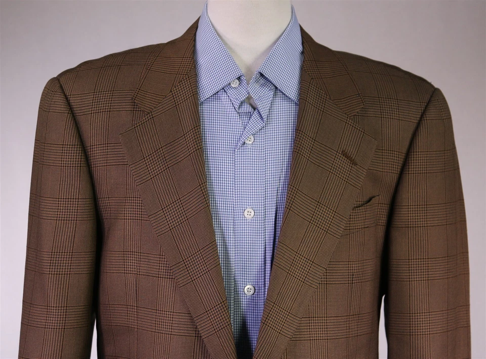 Blazer Abrigo Deportivo Hickey Freeman Marrón A Cuadros Lana Seda 2 Btn 41S 42S Foto 3 de 4