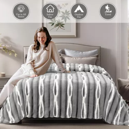 Plush Bed Blanket Mink Blankets Luxury Heavy Thick Warm Soft Winter Sofa Blanket - Picture 2 of 63