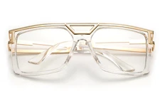 Clear frame Clear Lens Square Retro Sun Glasses Gold Metal Accents Square