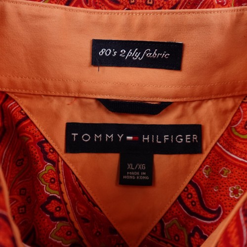 Vintage Tommy Hilfiger Shirt Men XL Paisley Red Orange 80s 2-Ply Fabric - Picture 5 of 8