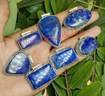 Sale Lapis Lazuli Gemstone Pendants 925 Sterling Silver Plated  Wholesale Lot