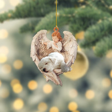 White Poodle dog sleeping Angel Wings Christmas, love dog car Ornament Gift