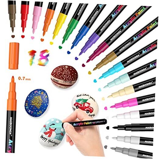 Acrylic Paint Markers, 18 Colors Quick-Dry and Waterproof Paint Pen Markers