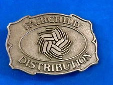 Vintage Fairchild Distribution company logo promotional belt buckle 