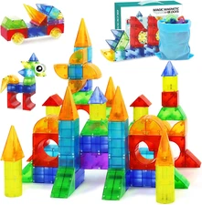 Magnetic Blocks,66 PCS Translucent Building Toys for Toddlers 3+,Multi Shape Mag