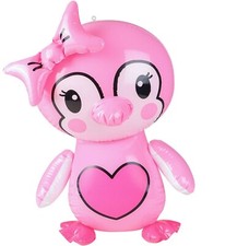 Pingüino rosa (o pollito bebé) juguete inflable (24") parte de cumpleaños inflada junto a la piscina