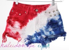 Vtg LEVIS Red White Blue AMERICAN FLAG Tie Dye Dyed Cut Off STUDDED Shorts XXS