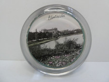 ANTIQUE SOUVENIR ADELAIDE LANDSCAPE PICTURE PHOTO GLASS PAPER WEIGHT DUMP