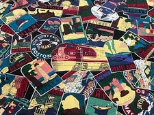 1/2 Yd "Around the World" Retro Santa Fe Train Travel Signs Hoffman Fabric BTHY