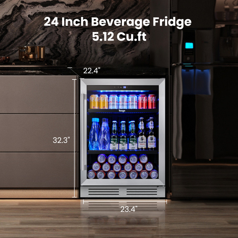 Yeego 24" Hold 180 Cans Beverage Refrigerator 34°F-54°F Soda,Beer,Drink Cooler