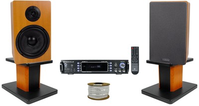 Rockville RPA60BT Receiver+(2) 6.5'' Wood Bookshelf Speakers+8'' Wood Stands