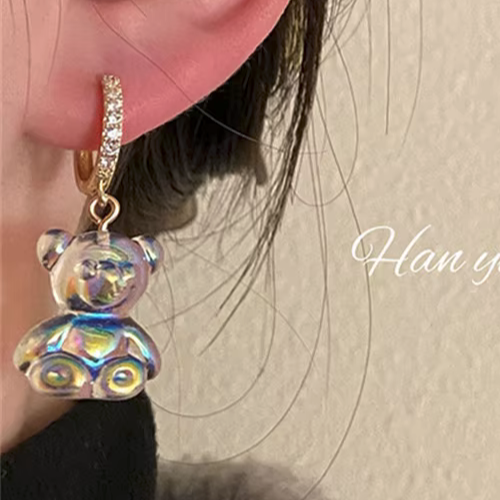 Adorables Pendientes Betsey Johnson Colgantes Oro Transparente Estrás Oso de Peluche - Imagen 9 de 13