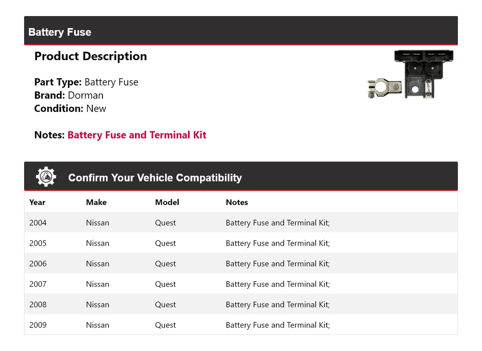 For 2004-2009 Nissan Quest Dorman Battery Fuse 2005 2006 2007 2008 - Image 2 of 4
