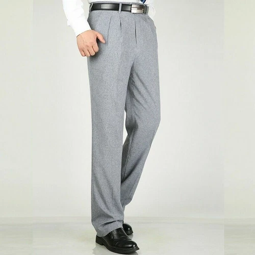 Men Formal Dress Pants Business Suit Straight Leg Trousers Pleated Front Solid - Picture 11 of 28