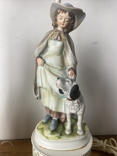 Vintage 29” 3 Way Table Lamps Boy and Girl Figures with Dog - Picture 3 of 19