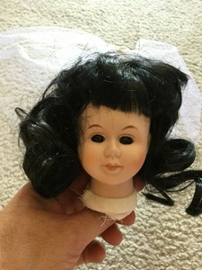 Doll Head Porcelain With White Veil Brown Hair Brown Eyes 3 5