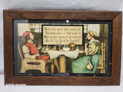 Antique 1905 Taber-Prang Art print  Man And Woman / Dinner  Lithograph Oak Frame
