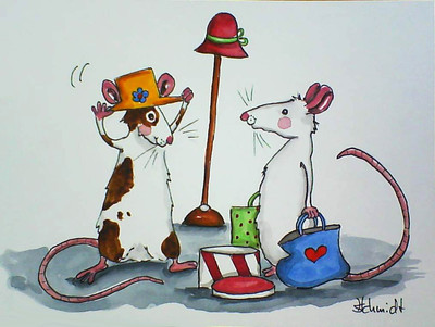H.Schmidt Maus Ratte*Steht der mir?*paar shopping hut tasche mode deko Aquarell