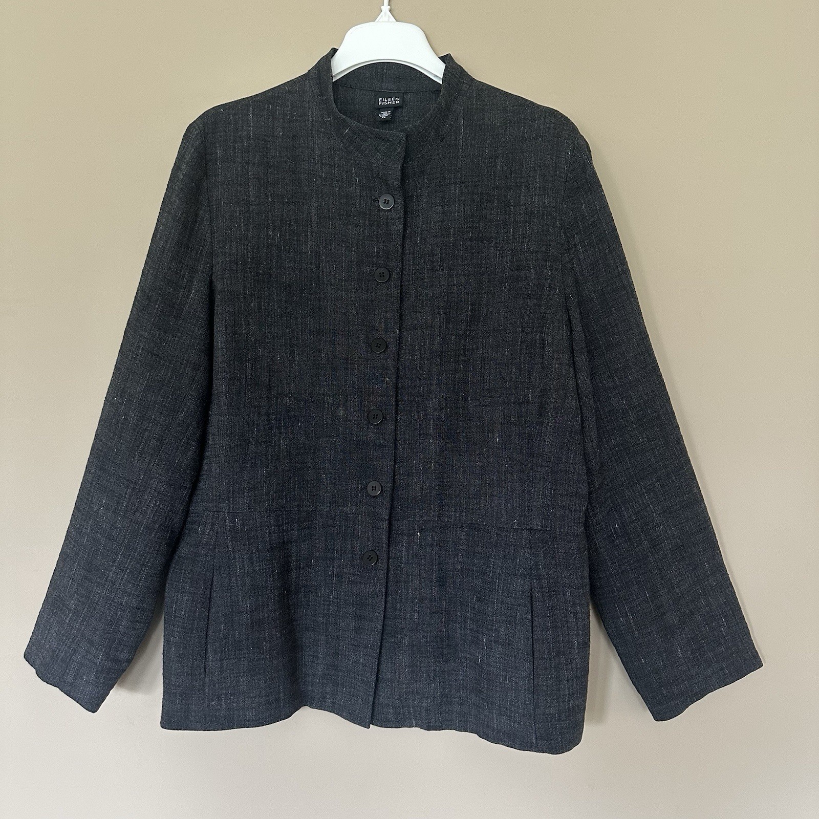 Eileen Fisher Linen Blend Jacket Women XL Quiet Luxury Minimalist Office Gray