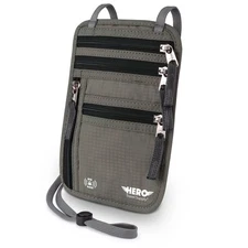 HERO Neck Wallet, RFID Blocking Passport Holder, Easy to Conceal Travel Pouch