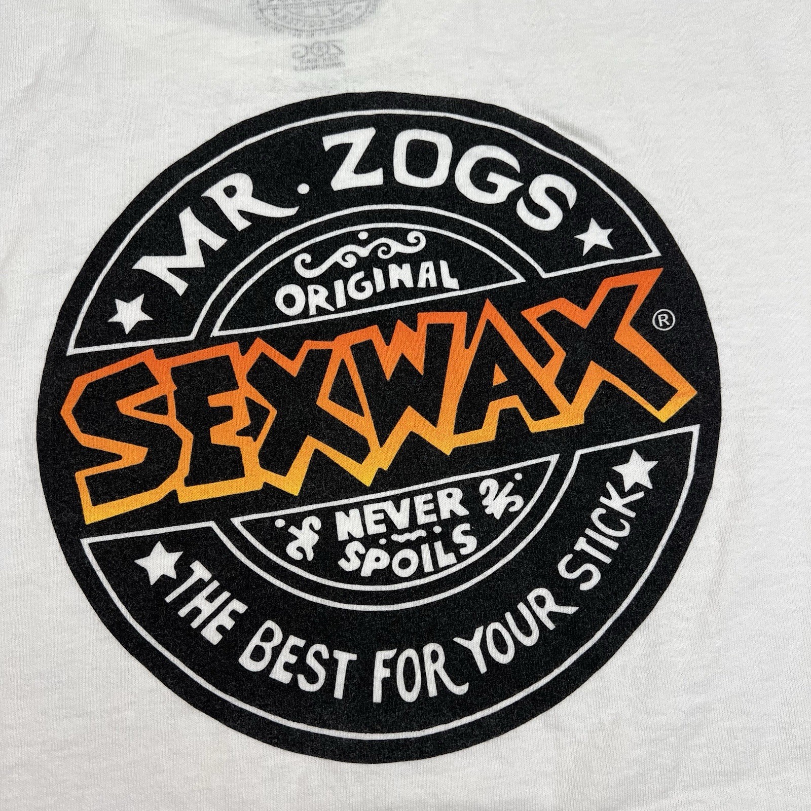 Mr Zogs SexWax Shirt Mens Size Large White Graphic Short Sleeve Cotton Crewneck