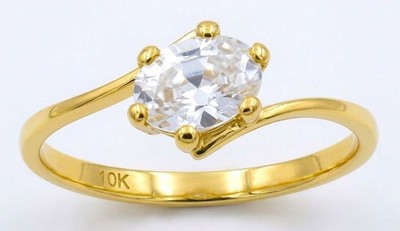 GENUINE  0.79 Cts WHITE SAPPHIRE RING 10K YELLOW SOLID GOLD - Free Appraisal
