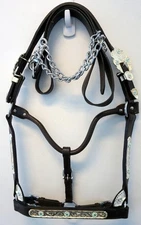 Dark Oil leather Western Horse Show Halter Lead accented w/iridescent crystals