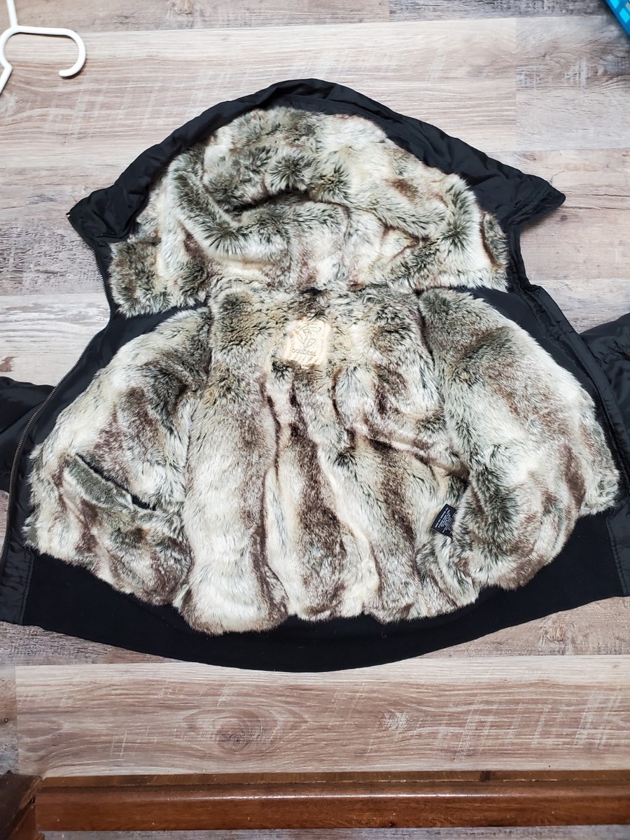 Vtg Y2K Baby Phat Puffer Jacket Coat Size 2XL Fur Lining Black