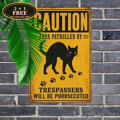 Cat Security Guard Sign Retro Country Farmhouse Humorous Yard Metal Tin Plaque