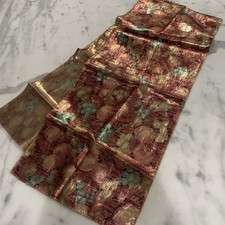 Metallic Paisley Print Scarf Burgundy Aqua and Gold, Vintage Japan 11x52  