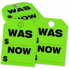 100 Pack was/Now Price Mirror Hang Tags, 8.5" X 11.5", Green Double-Sided Han...