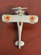 Vintage Cast Iron Silver with Red Stars Army Toy Airplane excellent condition