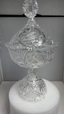 Vintage Hofbauer Byrdes Covered German Crystal Compote Candy Dish 14"