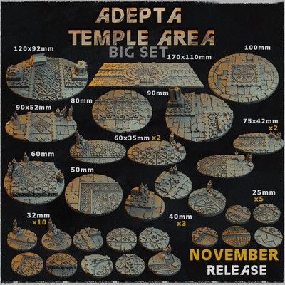 Adepta Temple Area Bases for Wargame Miniatures 28mm 16k Resolution 3d Printed