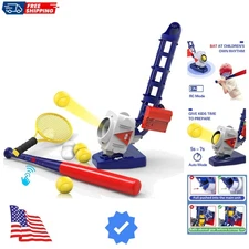 Kids Pitching Machine Toys, 2 in 1 RC Baseball Tennis Pitcher, Auto Ball Laun...