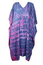 Pink Blue Tie Dye Kaftan Maxi Dress Rayon Boho Caftan Women’s Loungwear L-2X