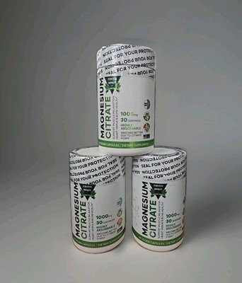3 Pack GREEN ROYALTY Magnesium Citrate 1000mg 60 Vegan Capsules Gluten Free USA