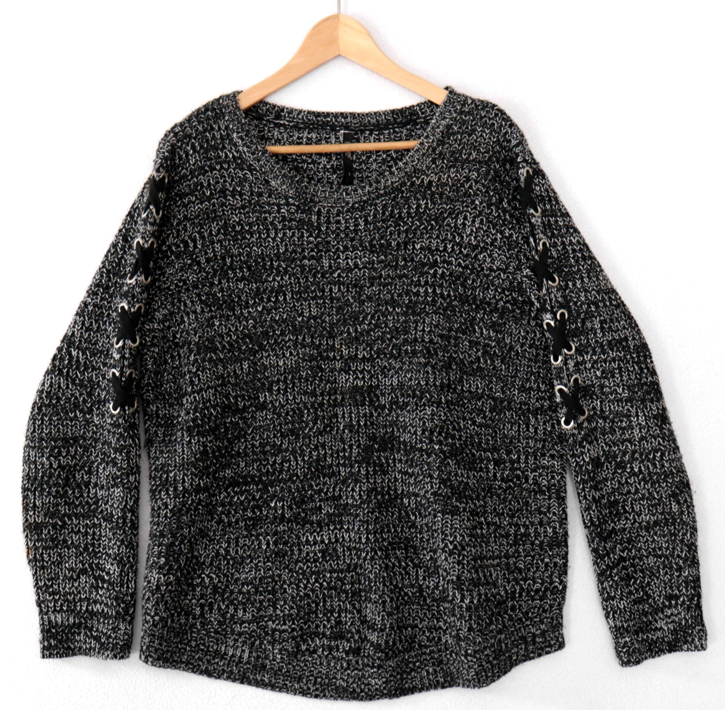 Garage Womens Jumper Size L Black Marle Relaxed Lace Up Long Sleeve