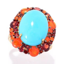 Gem Treasures 16x12mm Sleeping Beauty Turquoise & Choice of Gem Ring